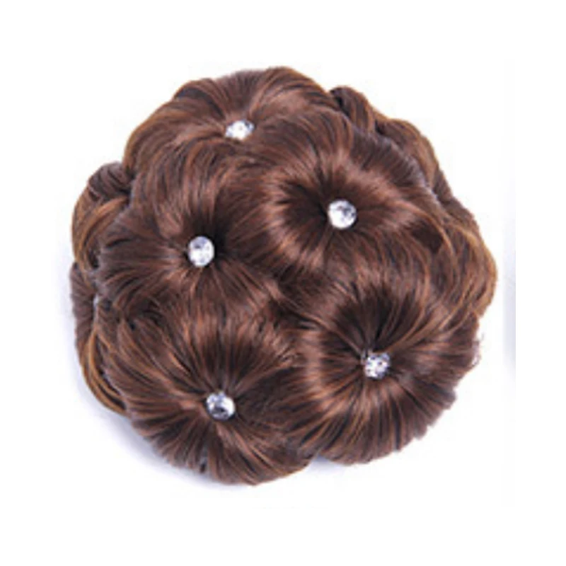 Light brown white Невесты волос кольцо цветы шиньон вьющиеся волосы парик женский алмаз булочка макияж - Цвет: Light brown white
