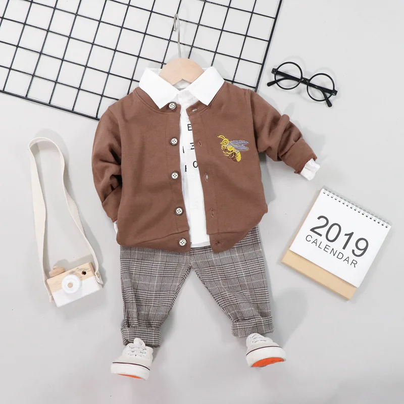 Комплекты одежды для маленьких мальчиков 0-4 лет Детский кардиган + рубашка штаны