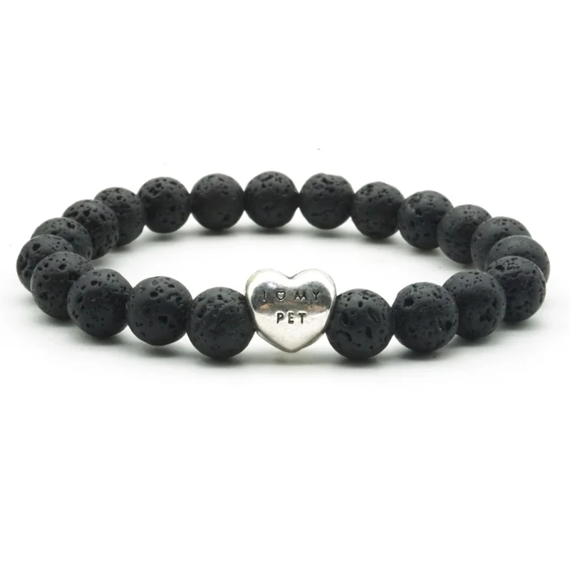 Подвески I LOVE MY Dog Heart Paw 8 мм бусины из черного лавового камня сделай сам браслет с