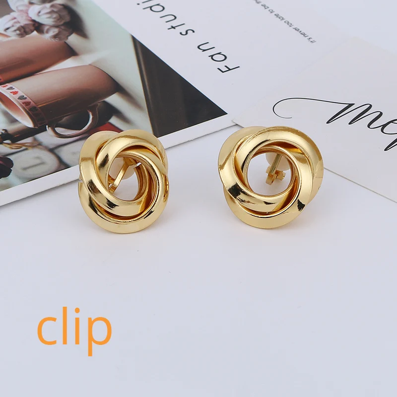 gold clip Модный круглый металлический клипса серьги без проколов для женщин винтажные золотые свадебные вечерние массивные геометрические клипсы для ушей ювелирные изделия brincos - Окраска металла: gold clip