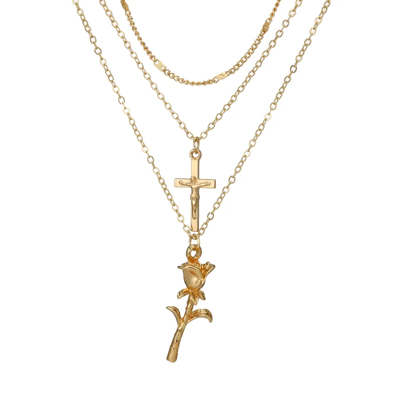 Женское многослойное ожерелье с подвеской в виде цветка розы|flower pendant necklace|necklaces