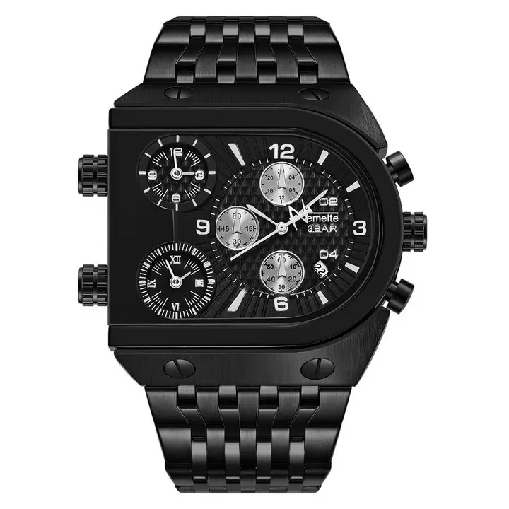 ALL BLACK TEMEITE кварцевые мужские часы лучший бренд класса люкс золотые часы 3 часовых пояса Дата Нержавеющая сталь ремешок Военные негабаритные наручные часы - Цвет: ALL BLACK