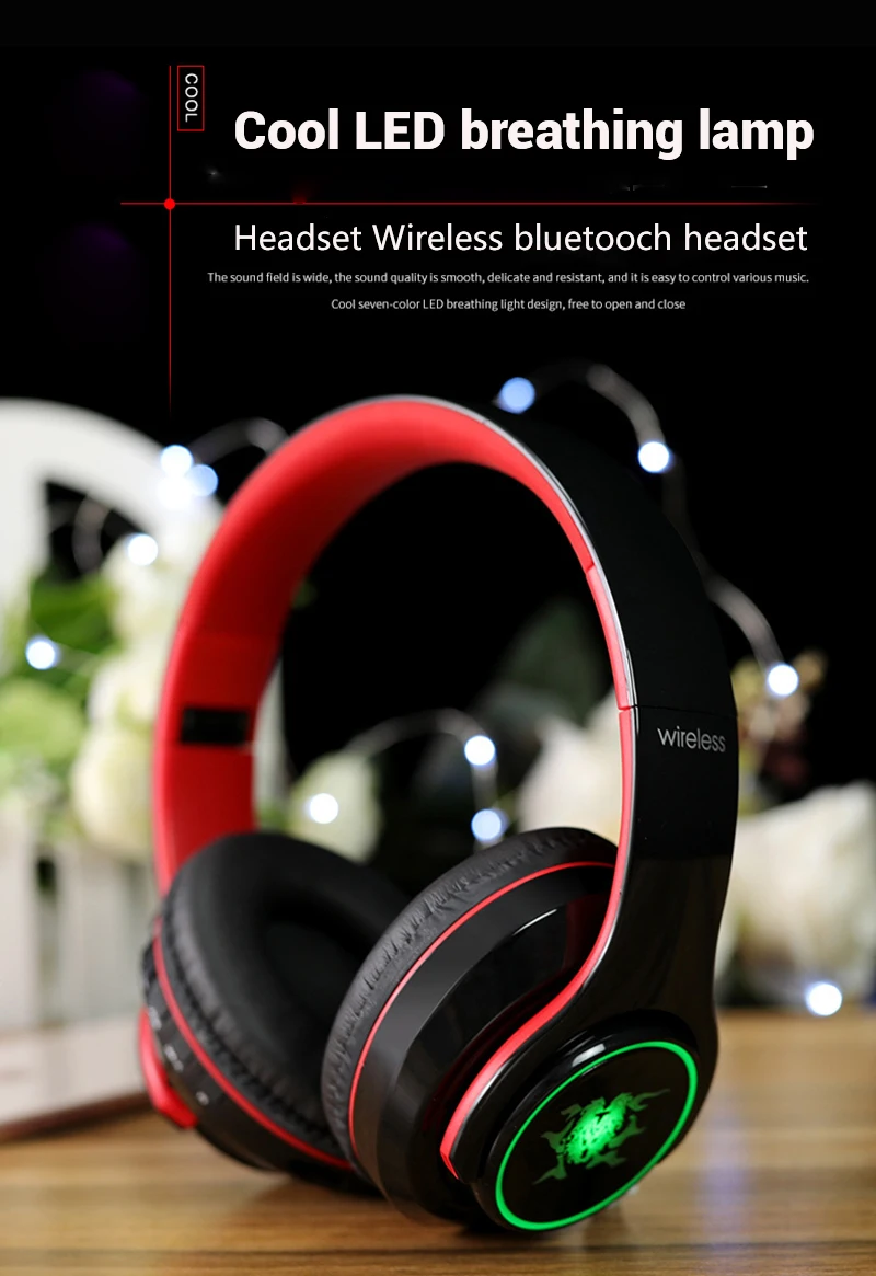 Наушники bluetooth 4,1, Беспроводные Hi-Fi семицветные, светодиодный, над ухом, гарнитура, водонепроницаемые, с микрофоном, наушники, гарнитура auricolari