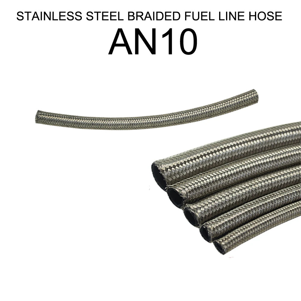 AN10 SS Hose AN4 AN6 AN8 AN10 AN12 Плетеный Топливный Шланг из нержавеющей стали, масляный, бензиновый тормозной шланг, шланг для гонок, мотоциклов, тефлоновый шланг, 0,3 метров - Цвет: AN10 SS Hose