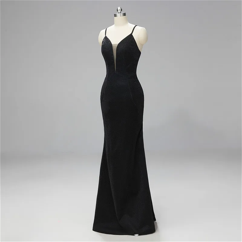 W.JOLI Evening Dress Long Elegant Simple Glitter Satin Slim Prom Gown V-neck Spaghetti Strap Wedding Party Dresses 2019 | Свадьбы и