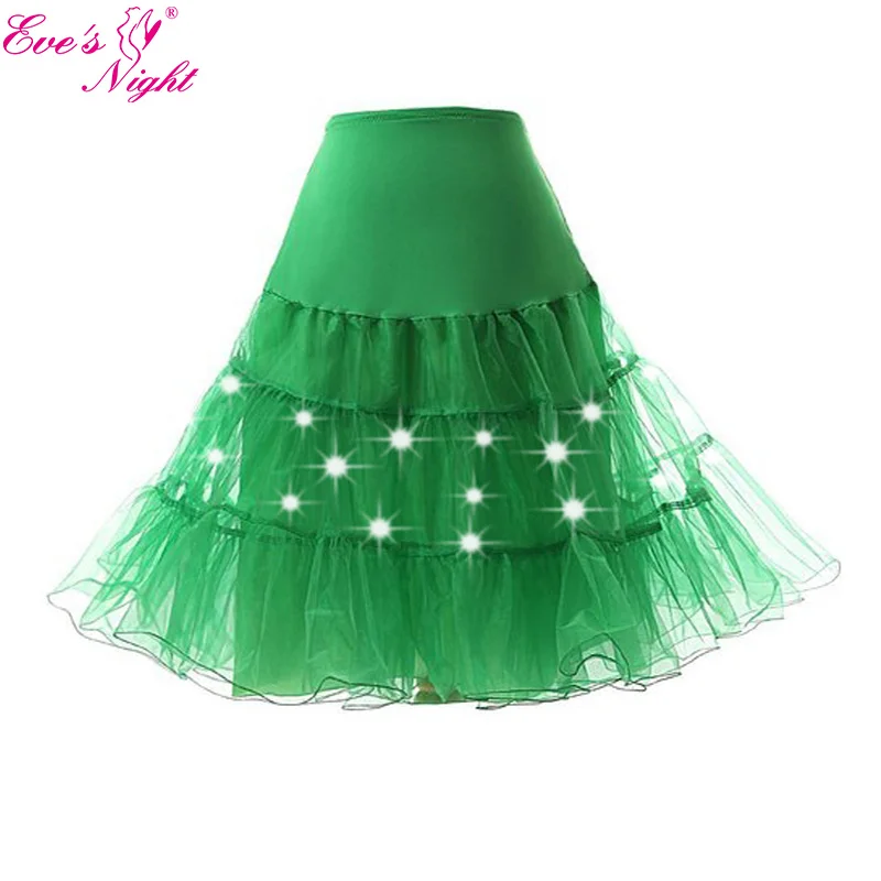 Led Lighting Party Dance Show Midi Tutu Skirt Women Festival Big Hem Mesh Pleated Petticoat Plus Size 3xl 4xl 5xl 6xl Dropship - Цвет: Green