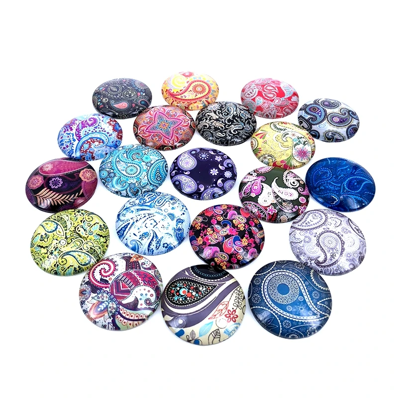 

40pcs/lot 10mm 12mm 14mm 16mm Round Paisley Pattern Glass Cabochon for DIY Jewelry Making Findings & Components T004