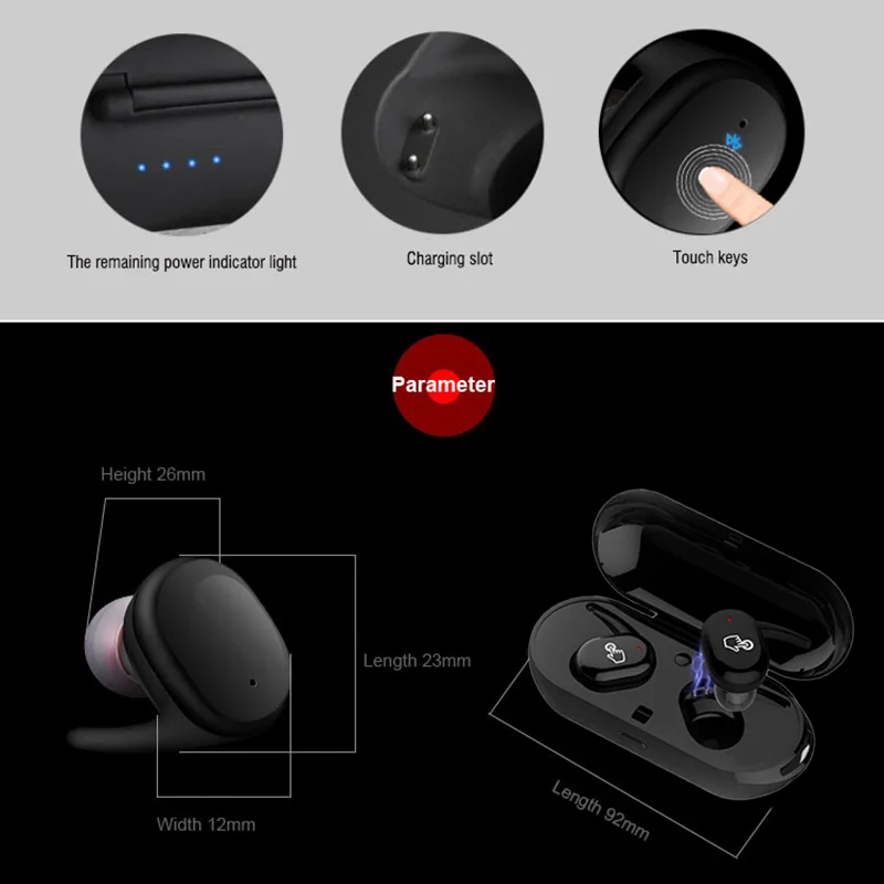 S9100 In-Ear Earphones Wireless Bluetooth earbuds IPX5 Waterproof with Mic and Touch control for XiaoMi iphone HTC phones | Электроника