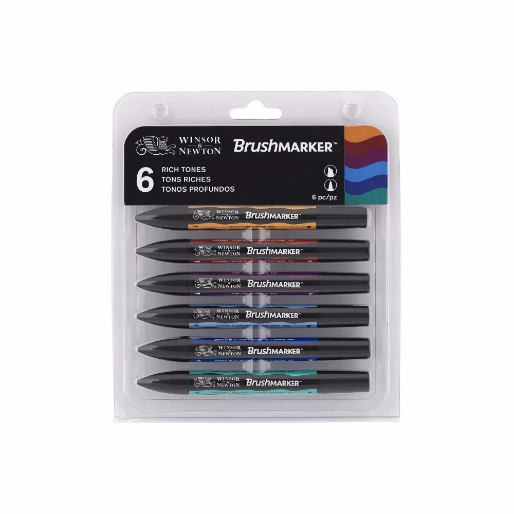 Winsor& Newton, набор кистей, 6 цветов, 12 цветов, Мягкие кисти, маркеры, два кончика, средний пастельный, для кожи, насыщенные тона
