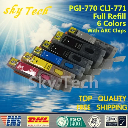 Картриджи с полным заполнением чернил 6PK подходят для PGI770 CLI771 подходит canon PIXMA MG5770