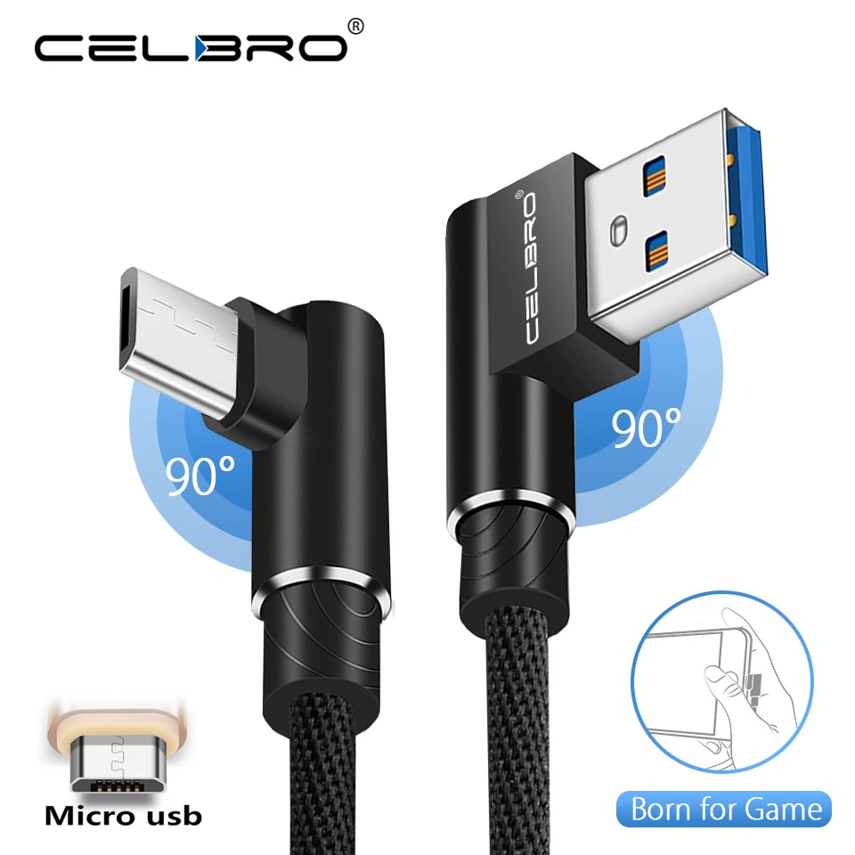 Кабель Micro Usb для быстрой зарядки 90 градусов 2/3 м Samsung A10 M10 Xiaomi Redmi 8 7 6 7A Pro 2 Go|Кабели