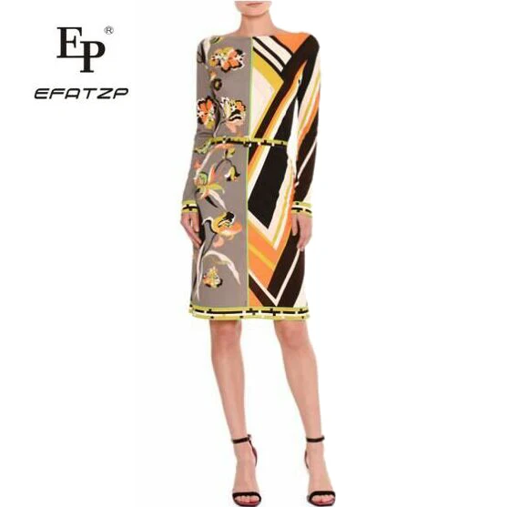 

EFATZP Новая женская летняя одежда итальянская мода с длинным рукавом эластичное трикотажное облегающее платье с