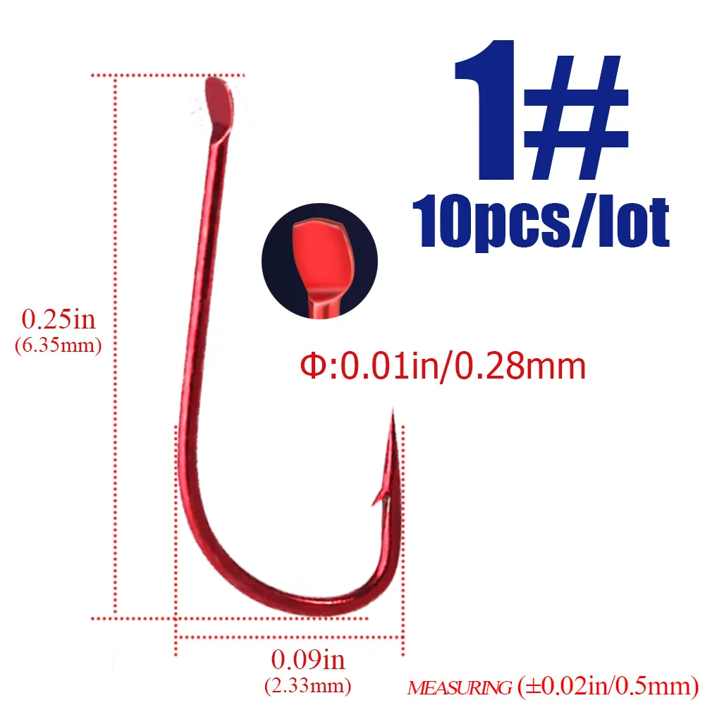 10pcs/lot sode red  Fishing Hooks  1#-8# Non-barbed High  Barbed  Carbon Steel Sharpened Bait Tackle Strong gamakatsu