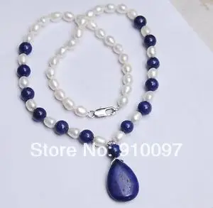 &gt&gt&gtNatural 7-8MM White Akoya Pearl / Lapis Lazuli Pendant Necklace 18&quot | Украшения и аксессуары
