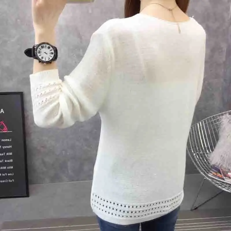 Выдолбленный вязаный свитер женский с длинным рукавом v-образным вырезом вышитый