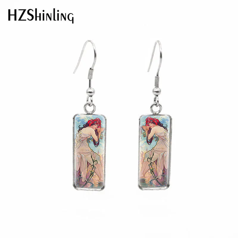 Женские прямоугольные серьги Alphonse на четыре сезона весну лето осень и зиму с