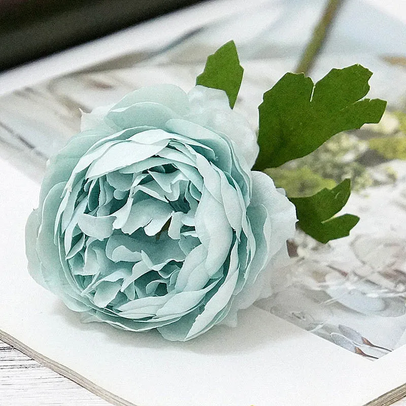 blue flowers Шелковые Розы белые Искусственные цветы Пион для украшения дома Розовый пион Искусственные цветы DIY свадебный Декор стены высокого качества Флорес - Цвет: blue flowers