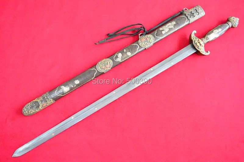 Винтажный Китайский Меч WUSHU катана заточенное лезвие из дамасской стали медный