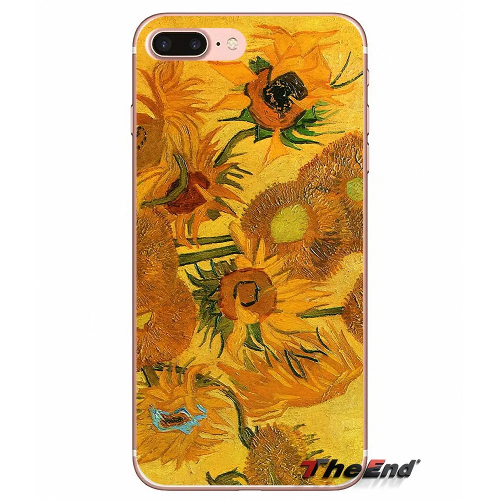 Мягкий чехол для iPhone X 4 4S 5 5S 5C SE 6 6S 7 8 Plus Samsung Galaxy J1 J3 J5 J7 A3 A5 2016 2017 Ван Гог Подсолнухи