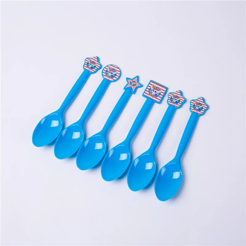Spoon 6 pcs Пиратская тема, детские принадлежности для дня рождения, одноразовая посуда, бумажные чашки, тарелки, салфетки, баннер, скатерть, декор для детского душа - Цвет: Spoon 6 pcs