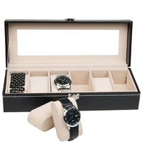 hot sale black 6 grids pu leather fashion watch box display watches storage organizer box holder jewelry box bracelet case