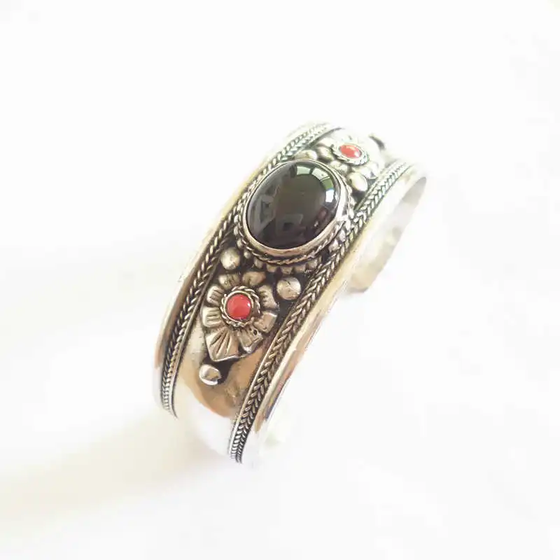 inlay Black agate BB-443, тибетские модные браслеты, Медная Инкрустация, натуральный камень, открытые манжеты, лунный камень, лабрадорит, Агаты, тигровый глаз, разные цвета - Окраска металла: inlay Black agate