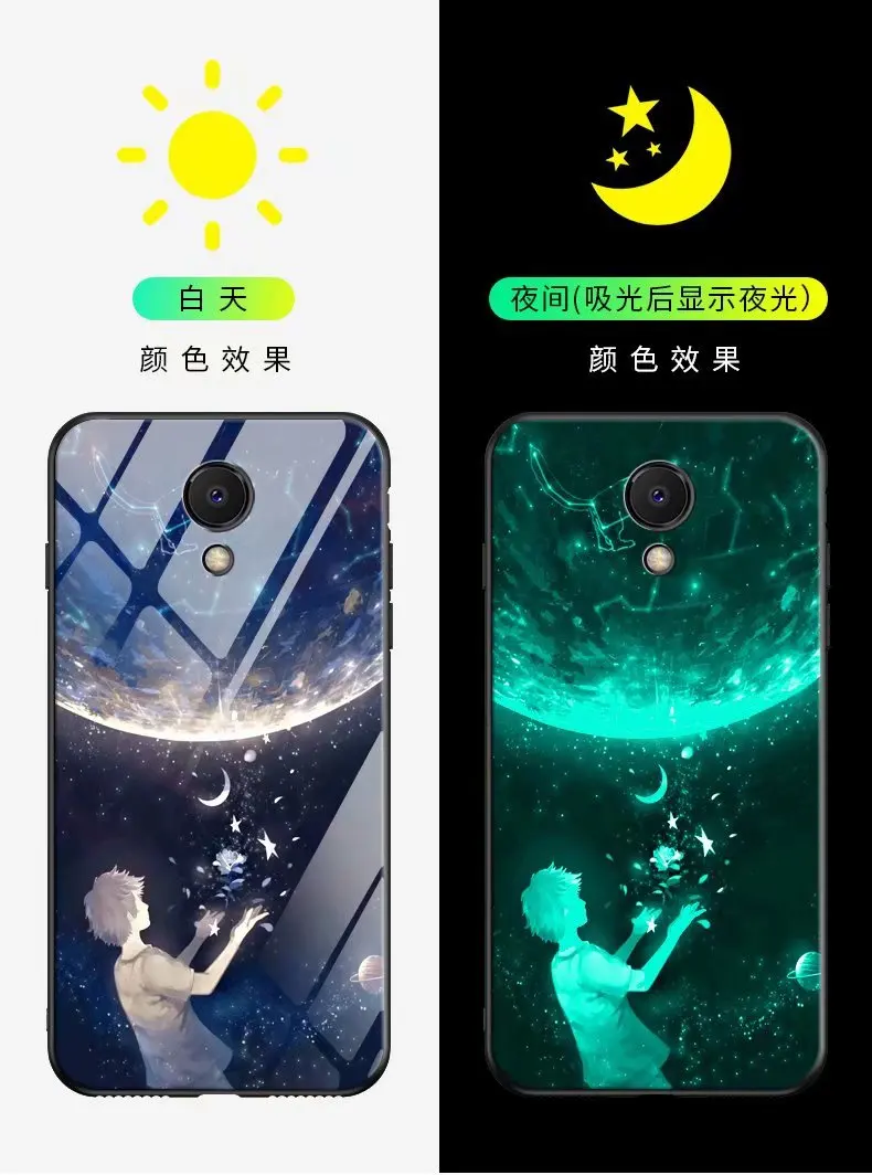 For Meizu M6S Case Luxury Luminous Pattern Hard Tempered Glass Protective Back Cover for meizu m6s full cover shell |