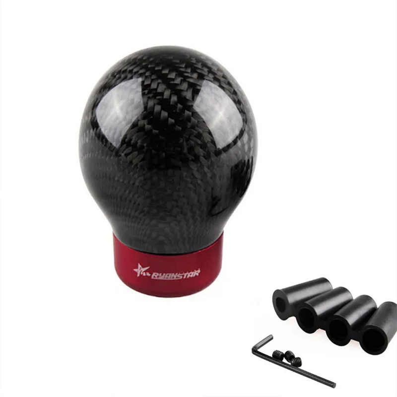 Car Carbon Fiber Gear Shift Knob Ball Type Black Shifter for AT MT 4 Types Adapters Cool Funny Automobile Accessories