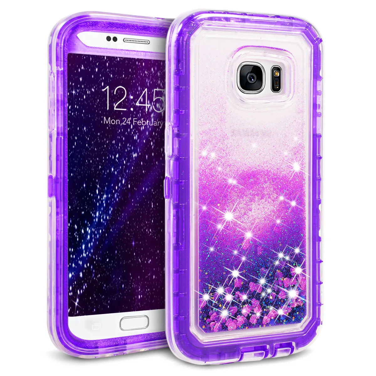 360 градусов Полная защита чехол для телефона для samsung Galaxy S7 Edge чехол 3 слоя Жесткий ПК ударопрочный Блестящий сверкающий зыбучий песок - Цвет: Фиолетовый