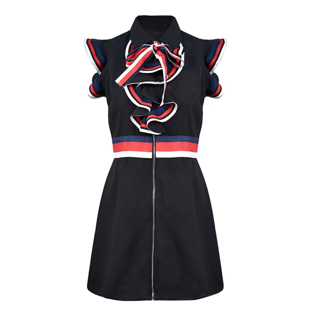 Винтажное Дизайнерское черное платье с рюшами для подиума 2018 высокое качество