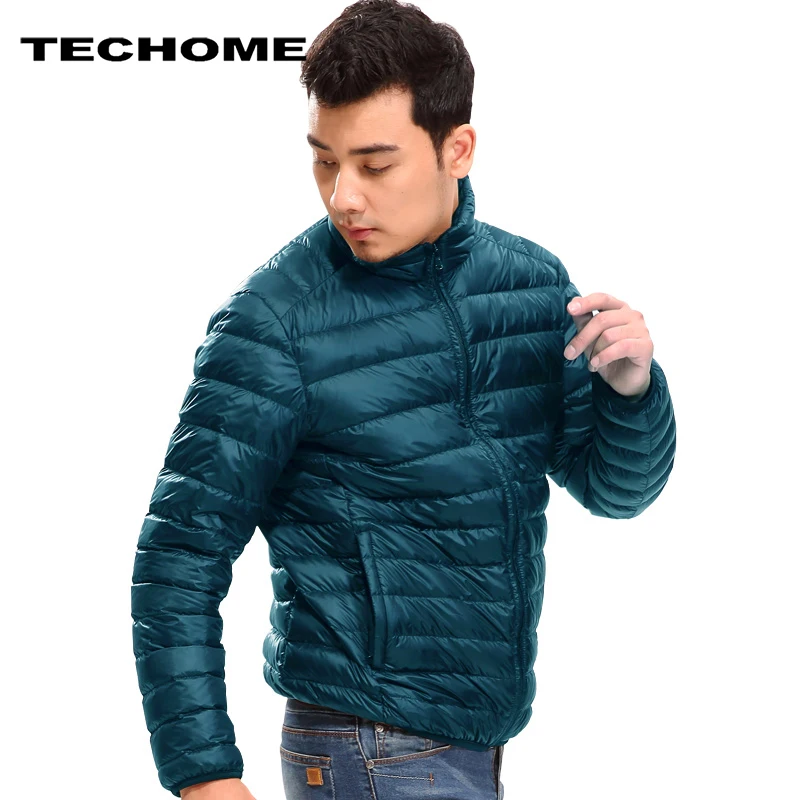 Мужская дышащая куртка на утином пуху однотонная парка размеры до 3XL