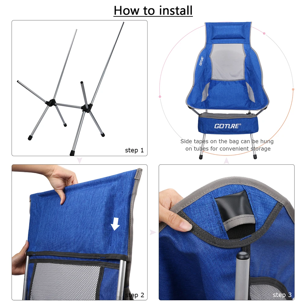 Goture Blue Red Black Color Folding Chair Max Load 150kg Light Weight 1.64kg Fishing Camping | Спорт и развлечения