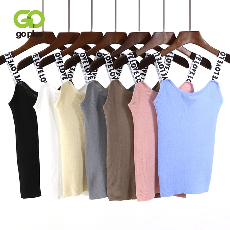 GOPLUS женские Майки Топы с буквенным принтом плечевой ремень сексуальные вязаный