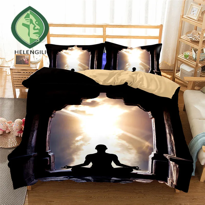 

HELENGILI 3D Bedding Set Heart Yoga Print Duvet cover set lifelike bedclothes with pillowcase bed set home Textiles #2-01