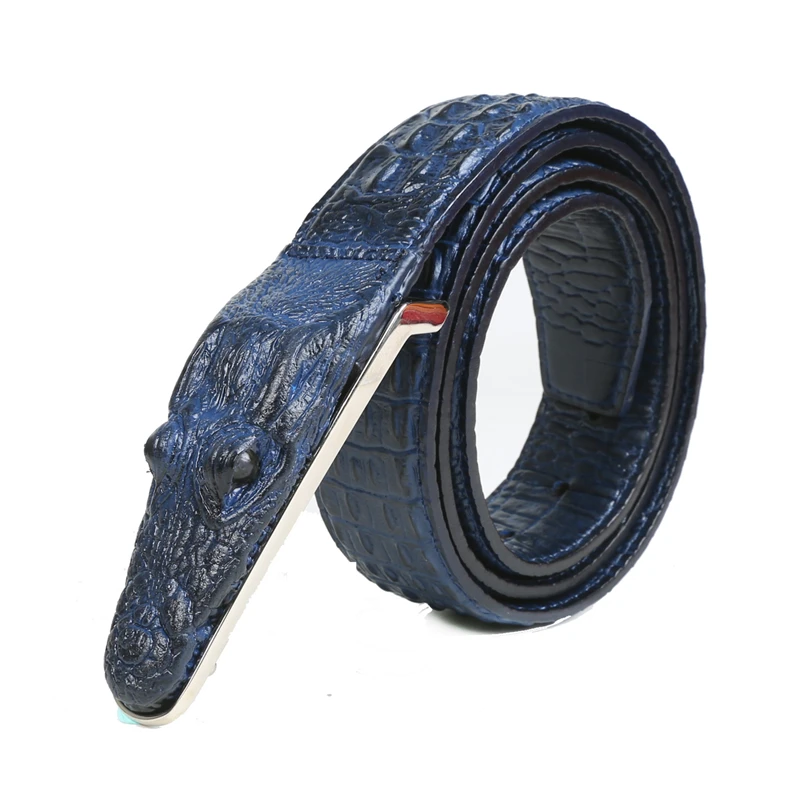 Blue SAN VITALE, 3D, крокодиловый, известный бренд, кожаный ремень, дизайнерские мужские ремни, люксовый бренд, гладкая Пряжка, ремни для мужчин, ceinture homme - Цвет: Blue