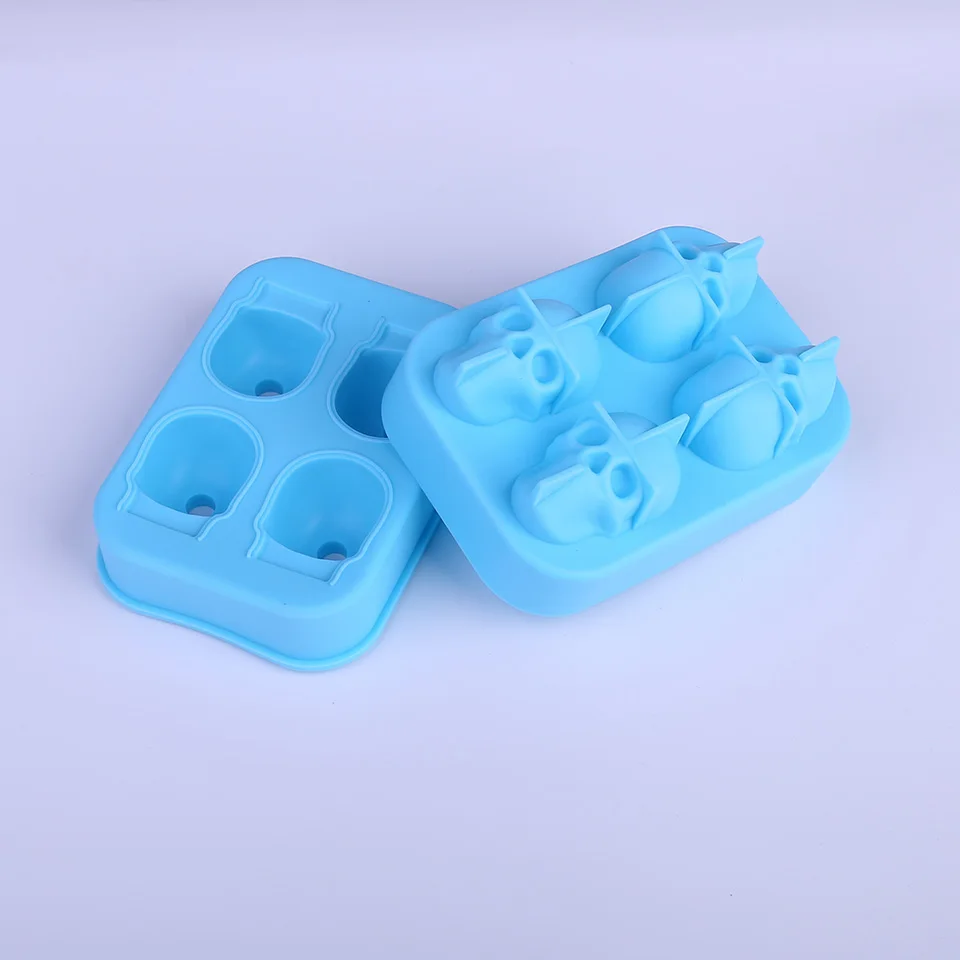 Синий Творческий 4-силиконовые полости Череп Ice производитель кубиков 3D форма Хэллоуин форме виски, вино форма для льда лоток крем выпечки модель - Цвет: Синий