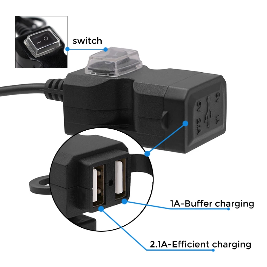 Двойной USB порт 12 в водонепроницаемый мотоцикл зарядное устройство на руль 5 1A/2.1A