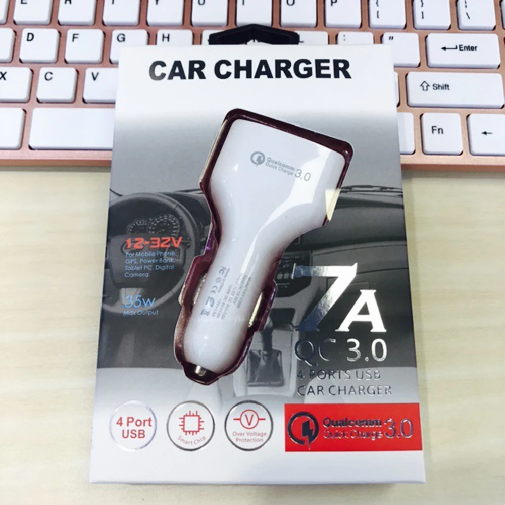 Зарядных порта USB для автомобиля Зарядное устройство Быстрый заряд 3,0 Через переходник для розетки 4 Порты и разъёмы USB 36 W для iPhone, iPad, samsung Galaxy Note 8/S8/HUAWEI/LG/htc