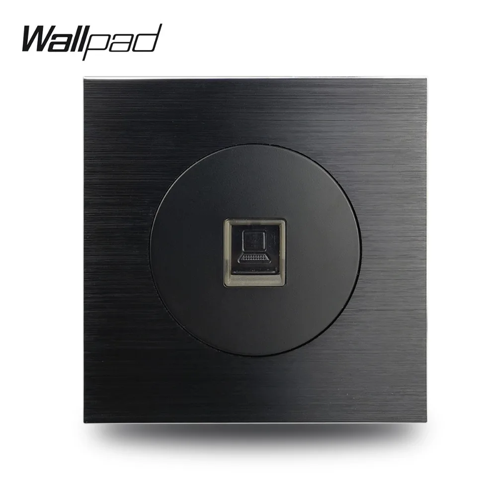 Wallpad-Toma de corriente de pared para ordenador, accesorio negro satinado de Metal CAT6, datos, Ethernet, RJ45, cableado de aluminio cepillado, 86x86mm, L6
