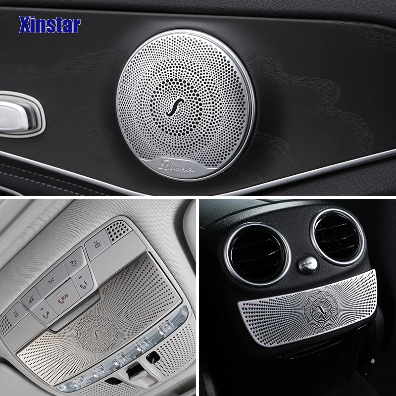 

4pcs stainless steel car audio speaker door trim covers sticker For Mercedes Benz AMG C200 C260 C180 W205 GLC Class