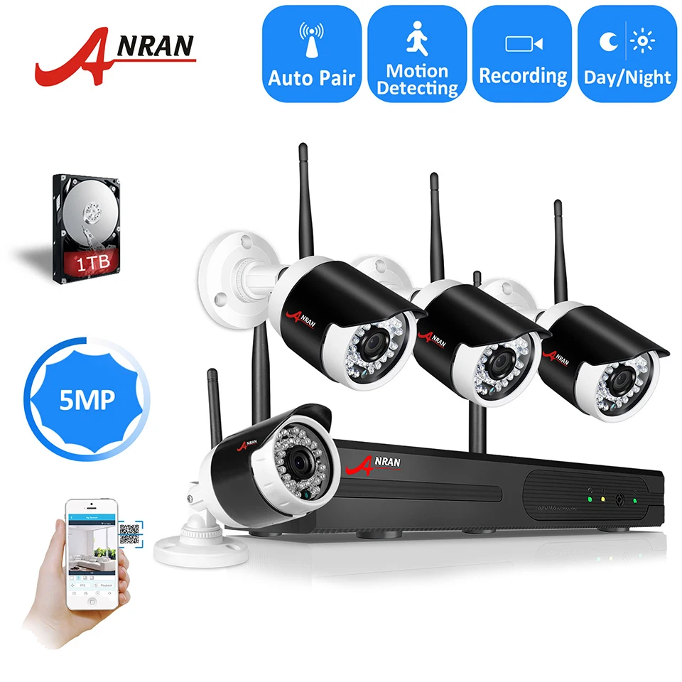 ANRAN 4CH H.265 WI-FI NVR 5,0 МП IP безопасность Камера Системы 1944 P открытый Водонепроницаемый 36 ИК Беспроводной CCTV Системы с жестким диском