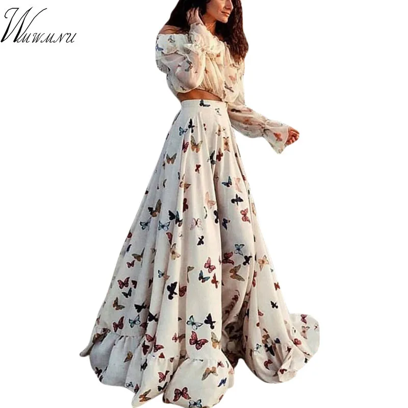 Женское длинное платье с высокой талией Boho повседневное пляжное платье-макси