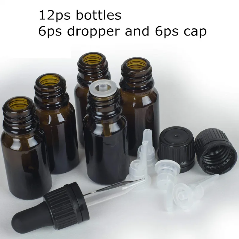 

Glass Bottles for Essential Oils 12 Pack 10 ml Refillable Empty Amber Bottle with Orifice Reducer Dropper and Cap