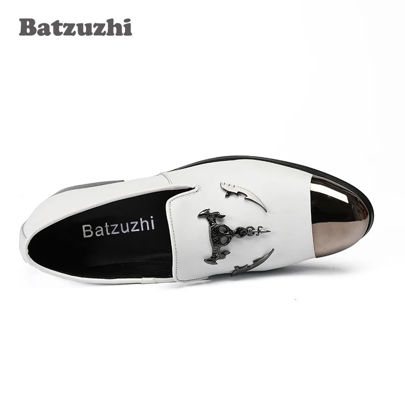 Italian Luxury Men Shoes Silver Top and Metal Toe Men's Dress Genuine Leather White Wedding Flats US12 EU46 | Обувь