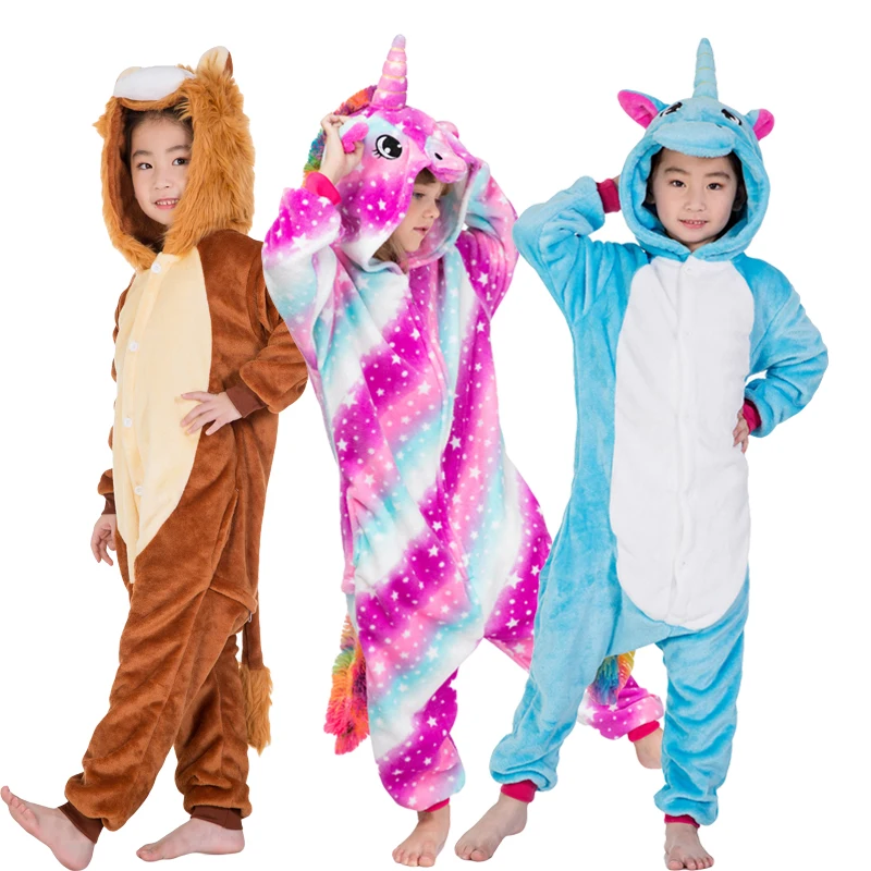 Пижама с единорогом для мальчиков и девочек комбинезон капюшоном рисунком