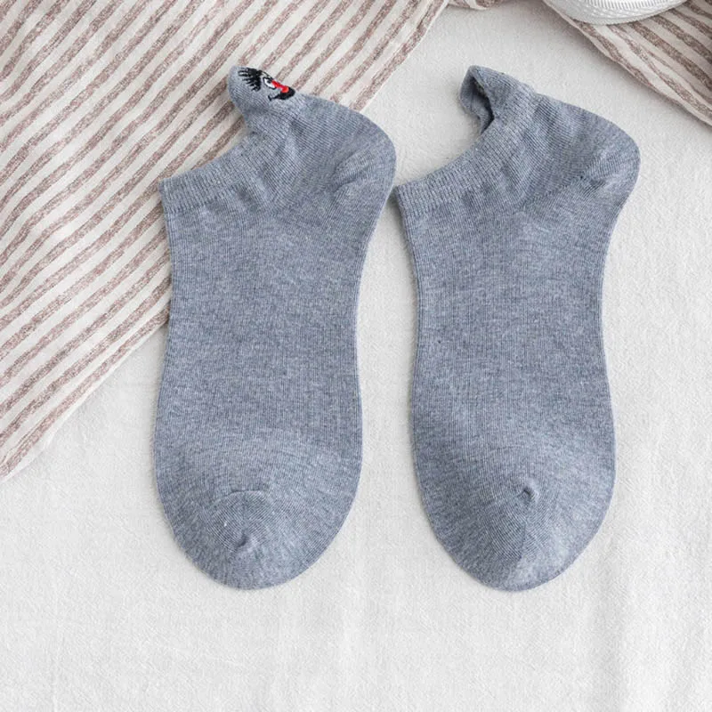 blue 1 Летние носки забавные вышитые выразительные женские носки ярких цветов носки до щиколотки с рисунком из мультфильма осенние женские Короткие хлопковые носки - Цвет: blue 1