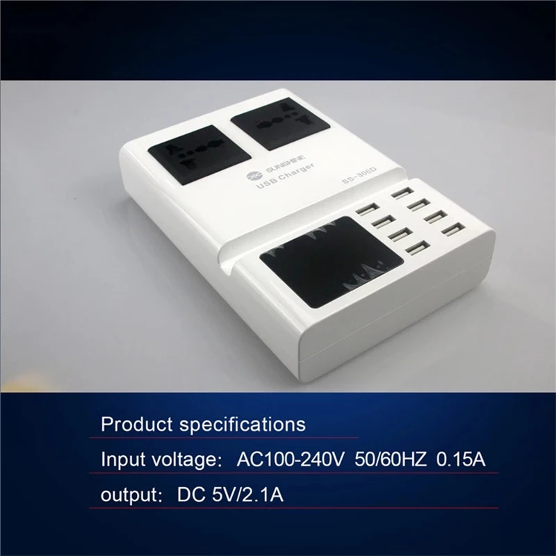 SS 306D портативный 3 в 1 интеллектуальный 8 Порт USB зарядное устройство светодиодный
