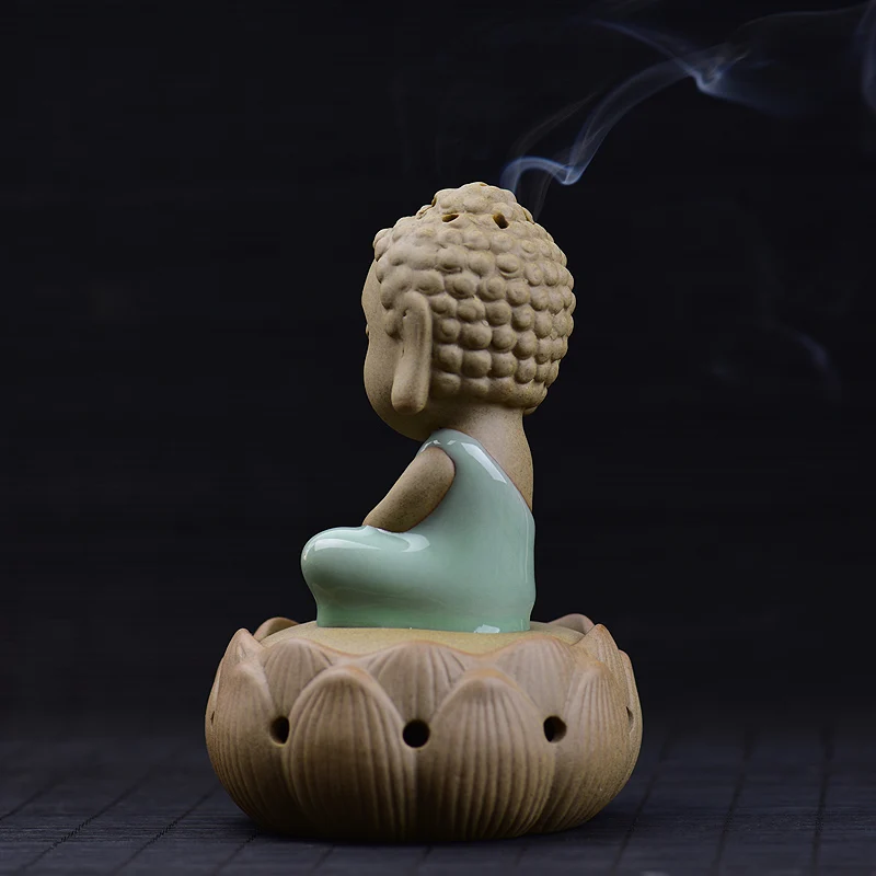 

PINNY Ceramic Buddha Incense Burner Coil Incense Holder Aroma Furnace Living Room Sandalwood Censer Home Decor Smell Removing