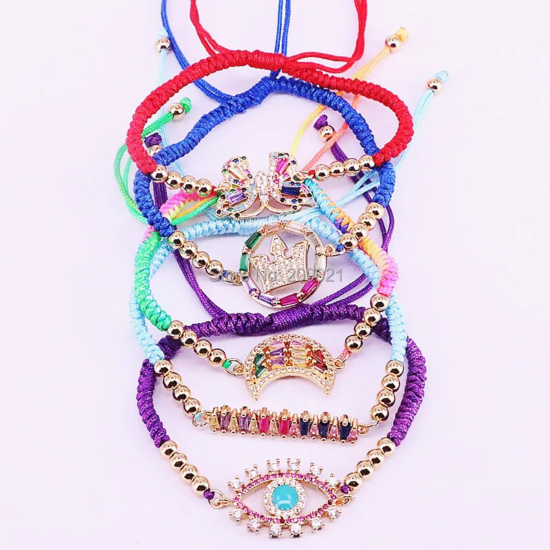 

8Pcs Mixed Style Micro Pave Colorful Zircon CZ Connector Charms Macrame Braiding Rope Bracelet Adjustable Bracelets Jewelry