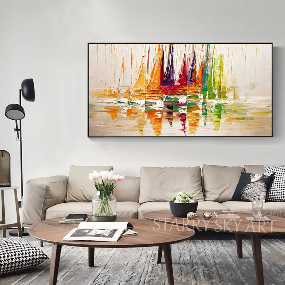 Professional Artist Hand-painted High Quality Abstract Boat Oil Painting on Canvas Rich Colors Knife Ship | Дом и сад